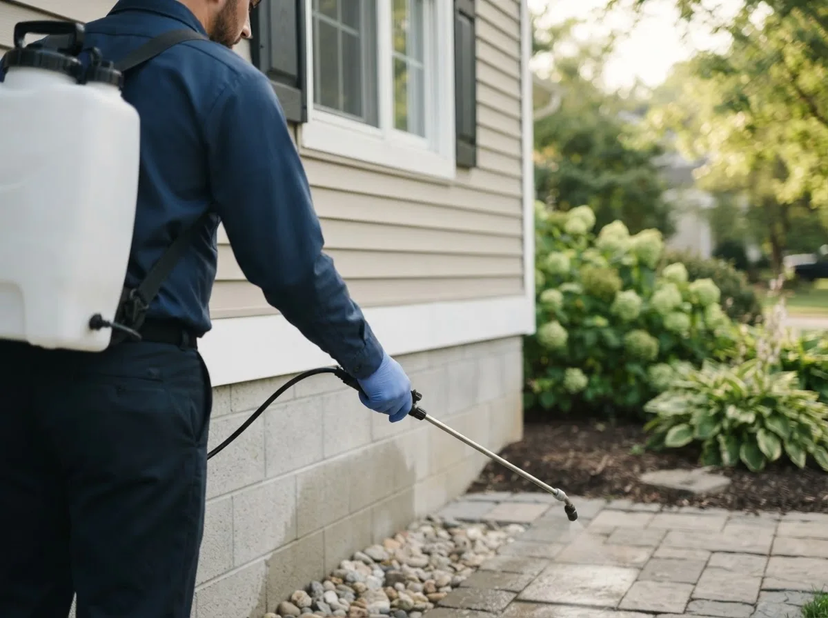 Pest control technician inspecting a home in Bridgeton, MO
